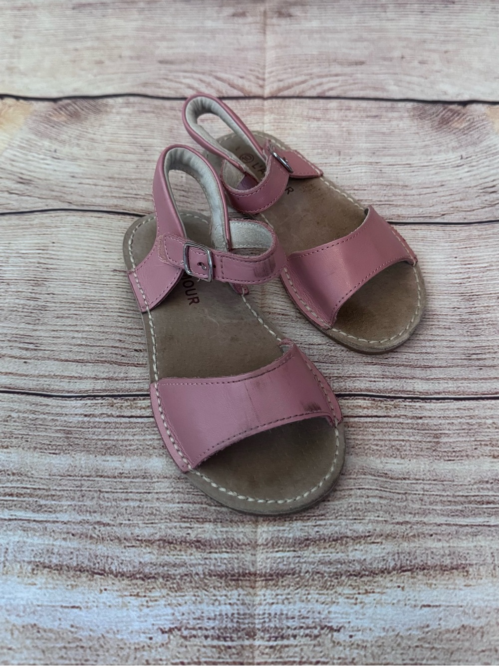 L'Amour Girls Pink Leather Sandals